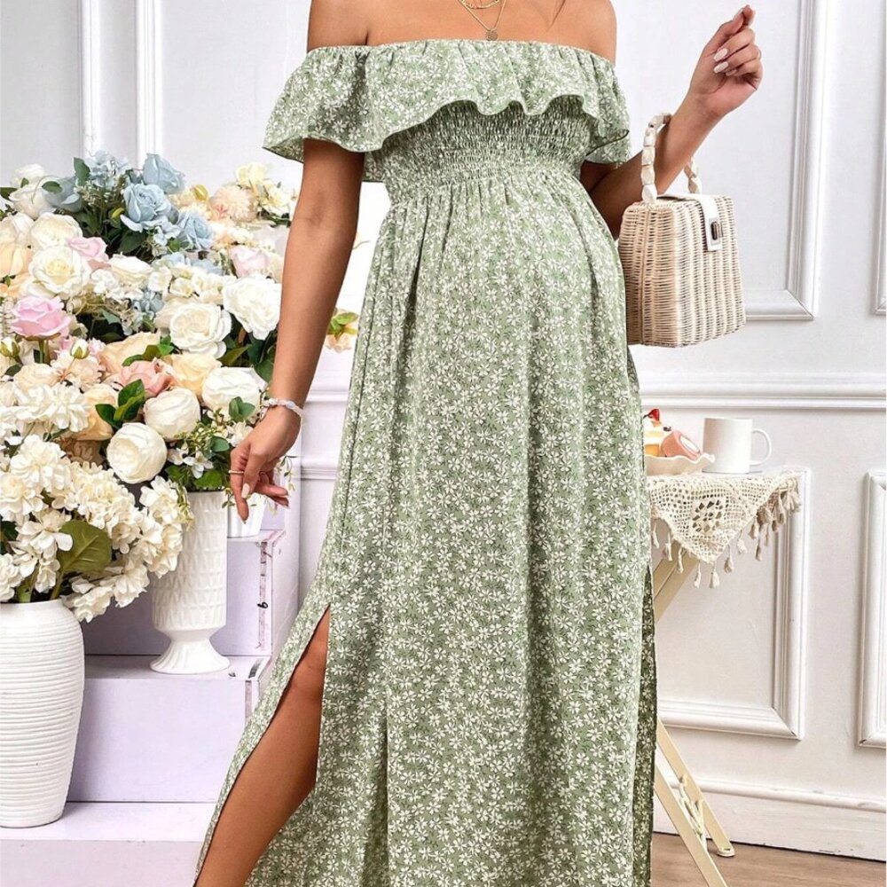 SHEIN Green Floral Long Maxi Dress - Pregnancy Maternity